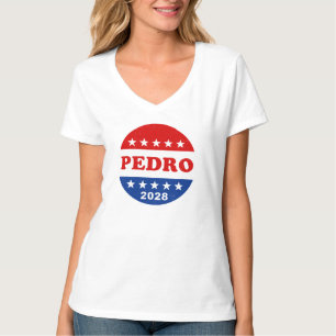 Pedro 2028 Retro Rode Wit Blauwe Campagneknop T-shirt