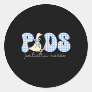 Peds Goose Pediatric Nurse Blue Gingham Work Peds Ronde Sticker