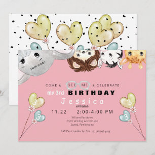 Peek-a-boo Animal Girl's Birthday Party Invitation Kaart