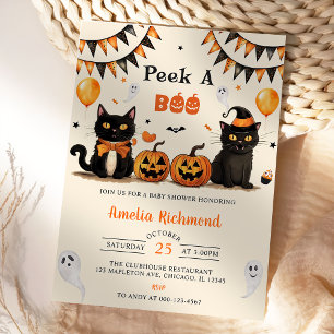 Peek A Boo Black Cat Halloween Baby shower Party Kaart
