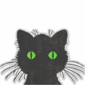 Peek-A-Boo Black Cat met groene ogen Sticker (Voorkant)
