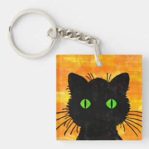 Peek-A-Boo Black Cat voor Halloween Sleutelhanger