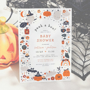 Peek A Boo Cute Halloween Baby shower Kaart