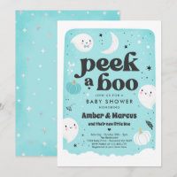 Peek A Boo Cute Mint Ghost Baby shower Invitation