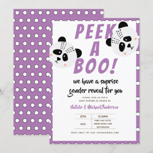Peek-A-Boo Gender onthullen Panda Beer Paars Baby Kaart