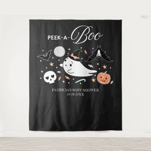 Peek-A-Boo Ghost Halloween Baby shower Backdrop Wandkleed (Voorkant)