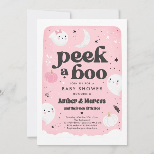 Peek A Boo Leuke Roze Ghost Baby shower Uitnodigin Kaart (Voorkant)