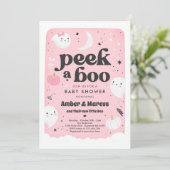 Peek A Boo Leuke Roze Ghost Baby shower Uitnodigin Kaart (Staand voorkant)