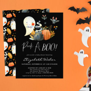 Peek-A-Boo   Little Ghost Halloween Baby shower Kaart