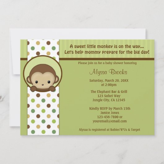 Peek-a-Boo Mod Monkey Baby shower nodigt MPPv4 uit Kaart (Voorkant)