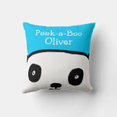 Peek-a-Boo Panda Persoonlijke naam blauw Kussen (Achterkant)