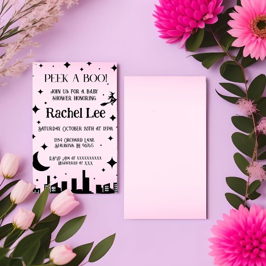 Peek a Boo Roze Halloween Baby shower Invitation Kaart