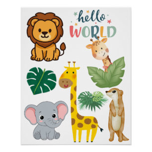 Peek-a-Boo Safari Vrienden Nursery Muurkunst Perfect Poster