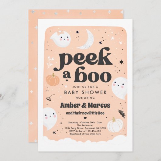 Peek A Boo Schattige Peach Ghost Baby shower Kaart (Voorkant / Achterkant)