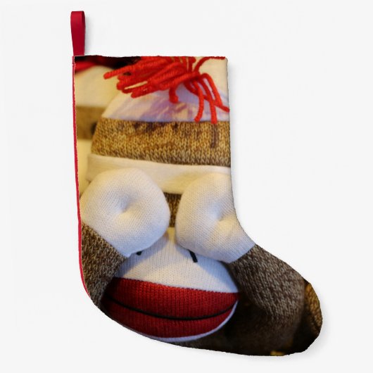 Peek-a-boo Sock Monkey Kleine Kerstsok (Voorkant)