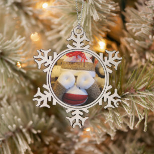 Peek-a-boo Sock Monkey Tin Sneeuwvlok Ornament