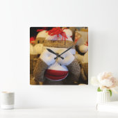 Peek-a-boo Sock Monkey Vierkante Klok (Huis)
