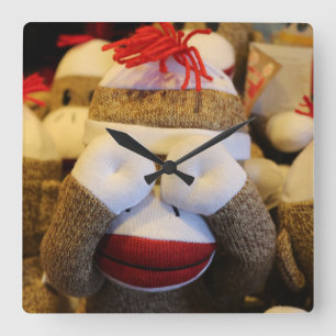Peek-a-boo Sock Monkey Vierkante Klok