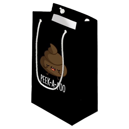 Peek A Poo Funny Poop Pun Dark BG Klein Cadeauzakje (Voorkant Gekanteld)