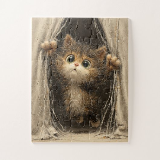 Peekaboo Kitten - Puzzle de rideau cosy (Vertical)