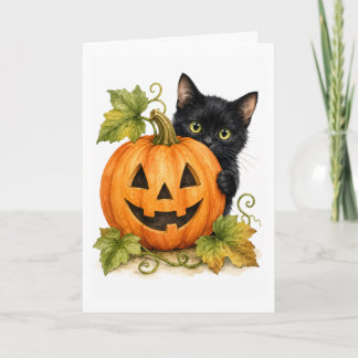Peekaboo Pumpkin Patch Zwarte Kat Aquarel Blanco Kaart