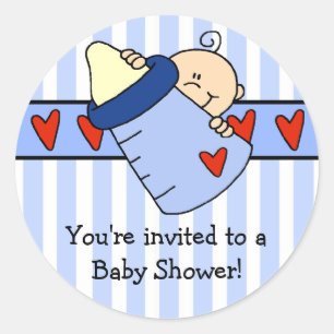 Peeking Baby Boy & Bottle Baby shower Sticker