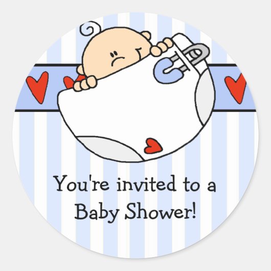 Peeking Baby Boy & Diaper Sticker Baby shower (Devant)