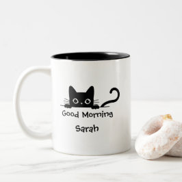 Peeking Black Cat Mok – Custom Text Coffee Cup