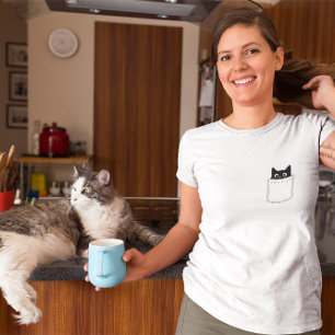 Peeking Black Cat Pocket Schattige T-shirt