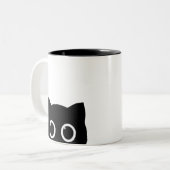 Peeking Black Cat Two-tone Mug Tweekleurige Koffiemok (Voorkant links)