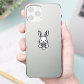 Peeking Bunny with Coffee Cup Sticker (Telefoon)