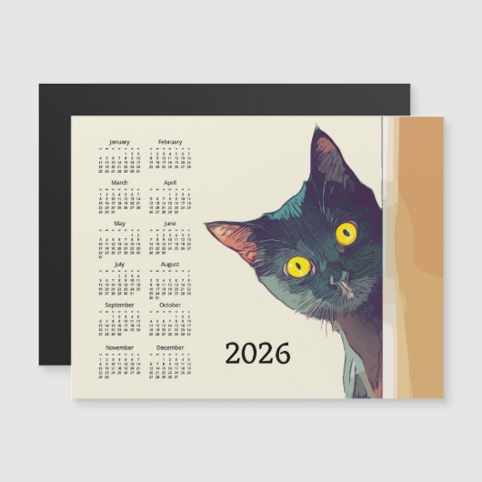 Peeking Cat 2026 Calendar Magnetic Card (Voorkant / Achterkant)