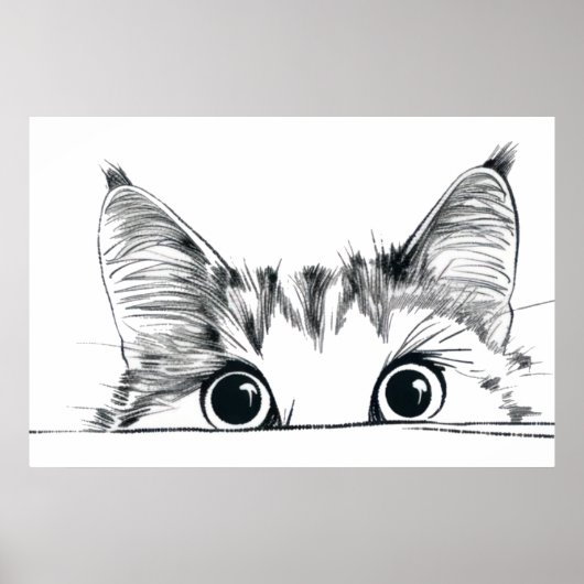 Peeking Cat lijntekening Poster (Voorkant)