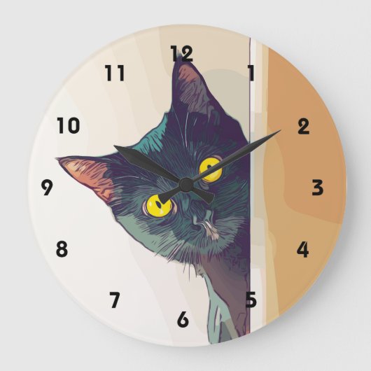Peeking Cat Wall Clock Grote Klok (Voorkant)