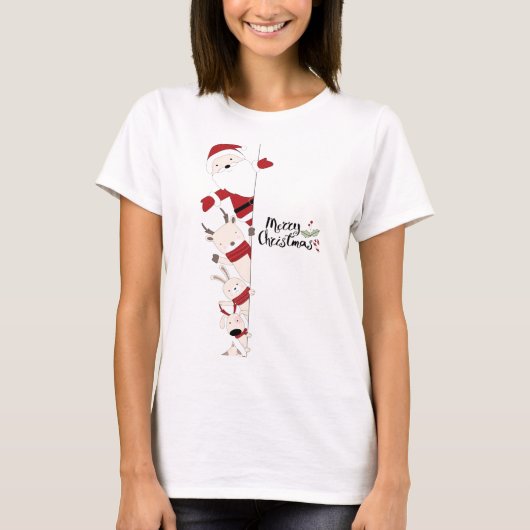 Peeking Christmas Friends T-shirt (Voorkant)