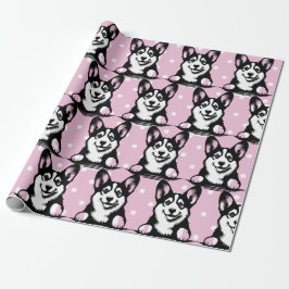 Peeking Corgi Pink Gepersonaliseerd thema Cadeaupapier
