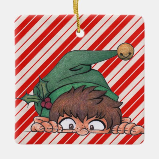 Peeking Elf Christmas Keramisch Ornament (Voorkant)