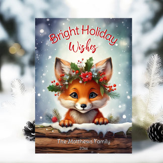Peeking Fox Bright Wenst Snowy Winter Wonderland Feestdagenkaart