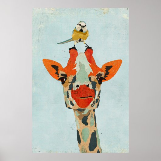 Peeking Giraffe & Little Bird Art Poster (Devant)