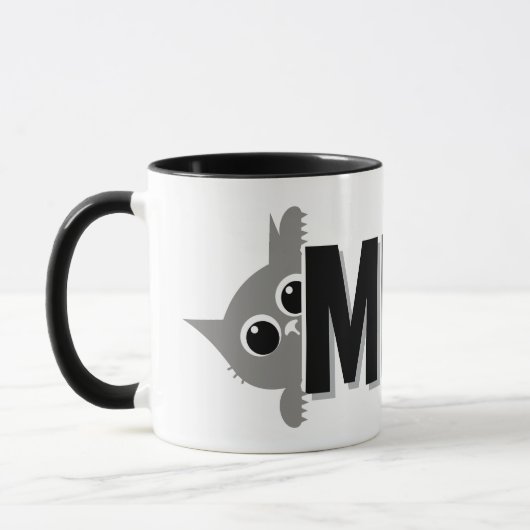Peeking Gray Cat Meow Design Coffee Mug (Gauche)