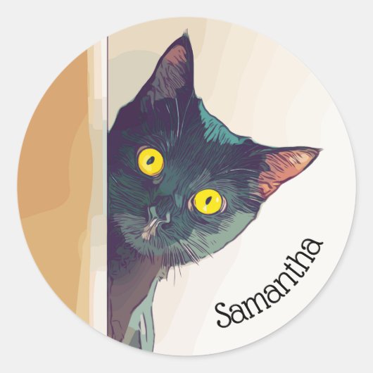 Peeking Kat Design Classic Ronde Sticker (Voorkant)