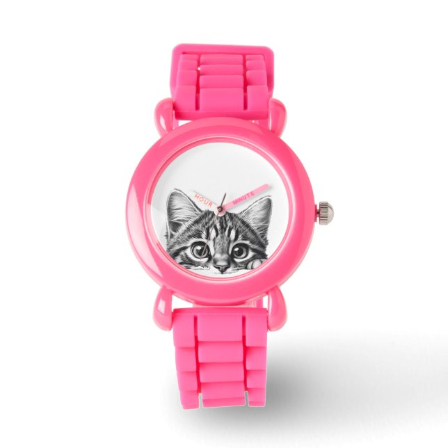 Peeking Schattigee kat kitten Horloge (Voorkant)