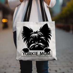 Peeking Yorkie Black Silhouette Yorkie Mom Draagtas
