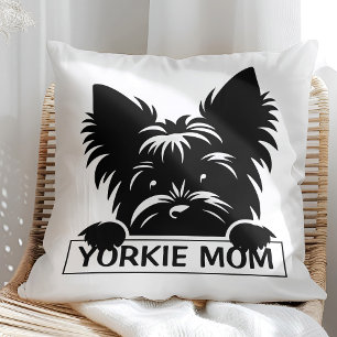 Peeking Yorkie Black Silhouette Yorkie Mom Kussen
