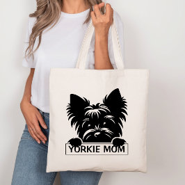 Peeking Yorkie Black Silhouette Yorkie Mom Tote Bag