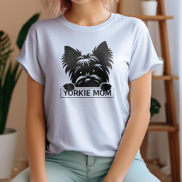Peeking Yorkie Black Silhouette Yorkie Mom  Tri-Blend Shirt