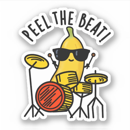 Peel de Beat Grappige Banaan Drummer Pun Sticker (Voorkant)