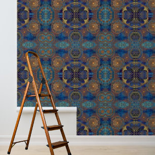 Peel en stick behang blauw goud cirkels patroon