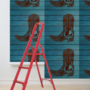 Peel en Stick bruin cowboylaars western blauw hout Behang