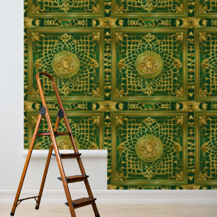Peel en Stick Indisch geïnspireerd Groen Goud Patr Behang